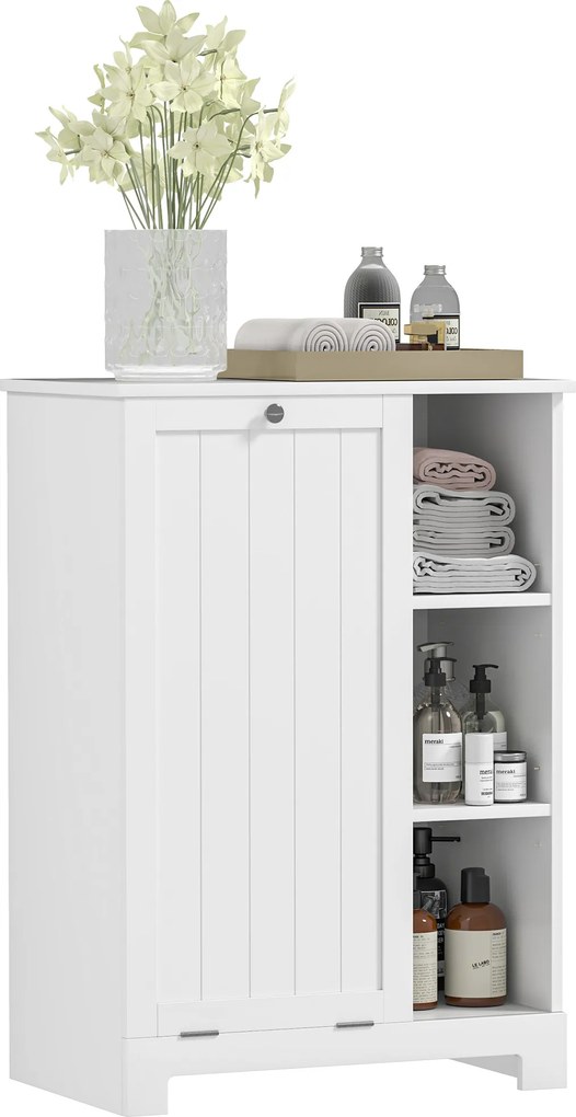 Móvel Casa de Banho com Cesto para Roupa Móvel Auxiliar Casa de Banho com Prateleiras Abertas e Cesta Amovível 60x38x86 cm Branco