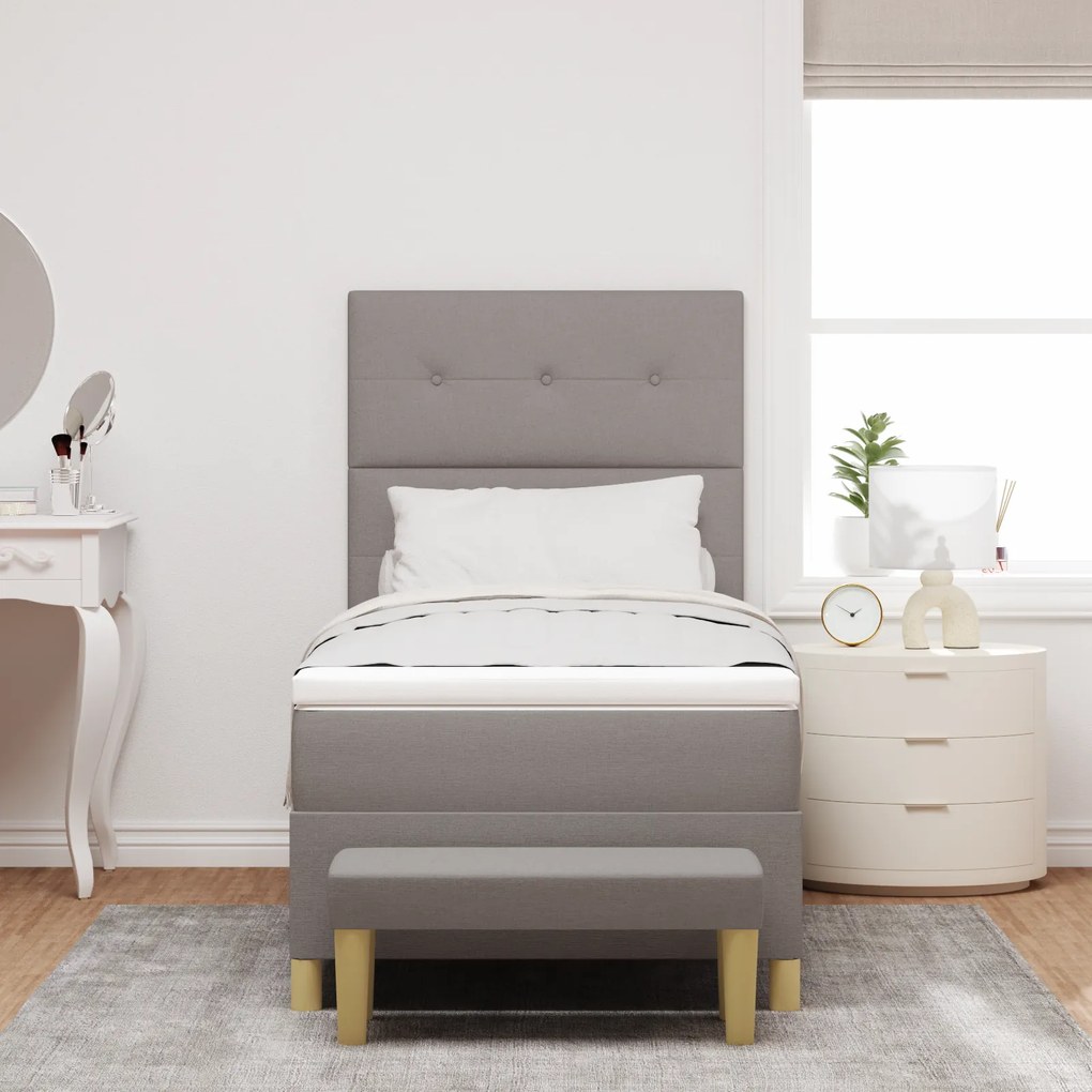 Cama Box Spring vidaXL com Colchão e Banco Taupe 90x200 cm em Tecido