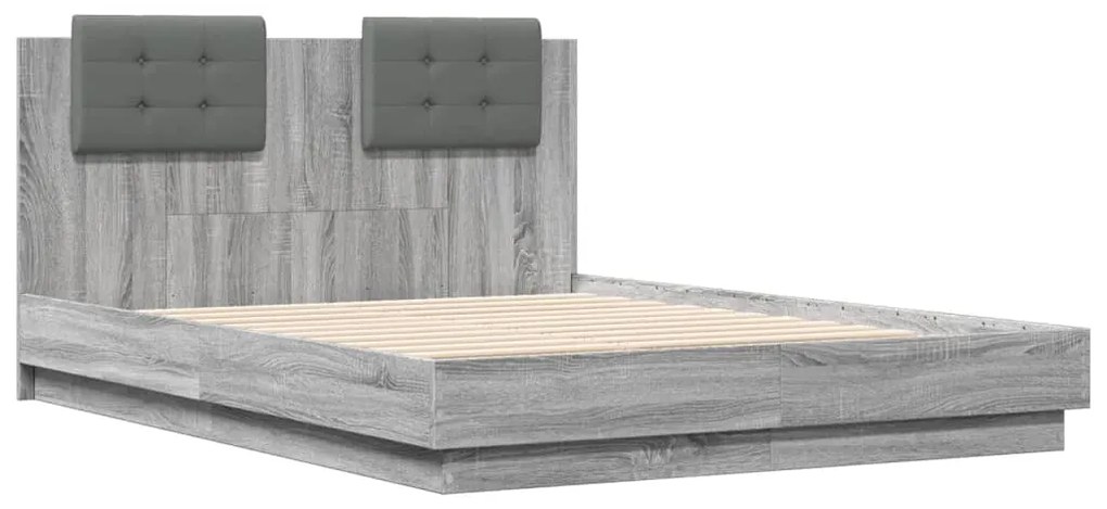 Estrutura de cama c/ cabeceira/luzes LED 120x190cm cinza sonoma