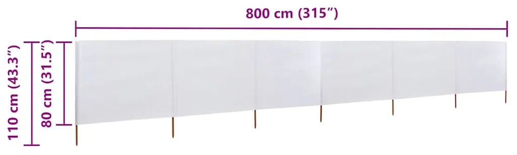 Para-vento com 6 painéis em tecido 800x80 cm branco