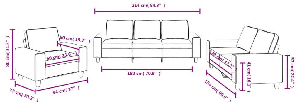 3 pcs conjunto de sofás tecido cinzento-claro