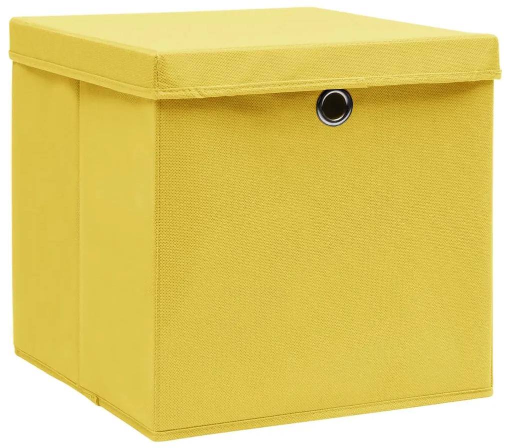 Caixas de arrumação com tampas 4pcs 32x32x32 cm tecido amarelo