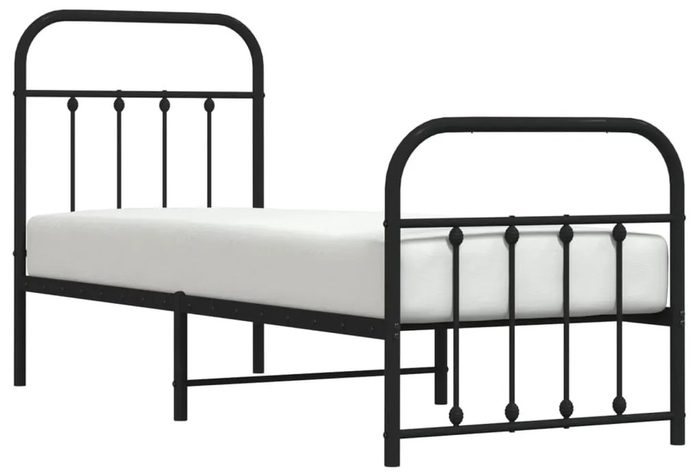 Estrutura de cama com cabeceira e pés 75x190 cm metal preto