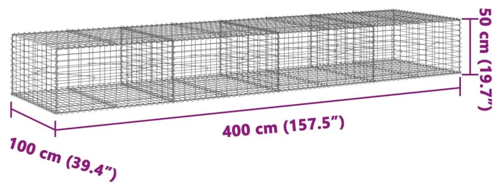Cesto gabião com cobertura 400x100x50 cm ferro galvanizado
