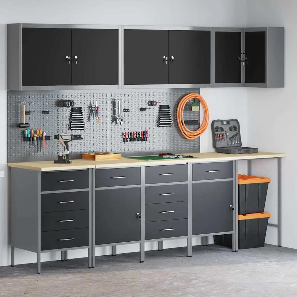 Conjunto de Armário e Painel de Ferramentas de 12 Peças vidaXL Preto M