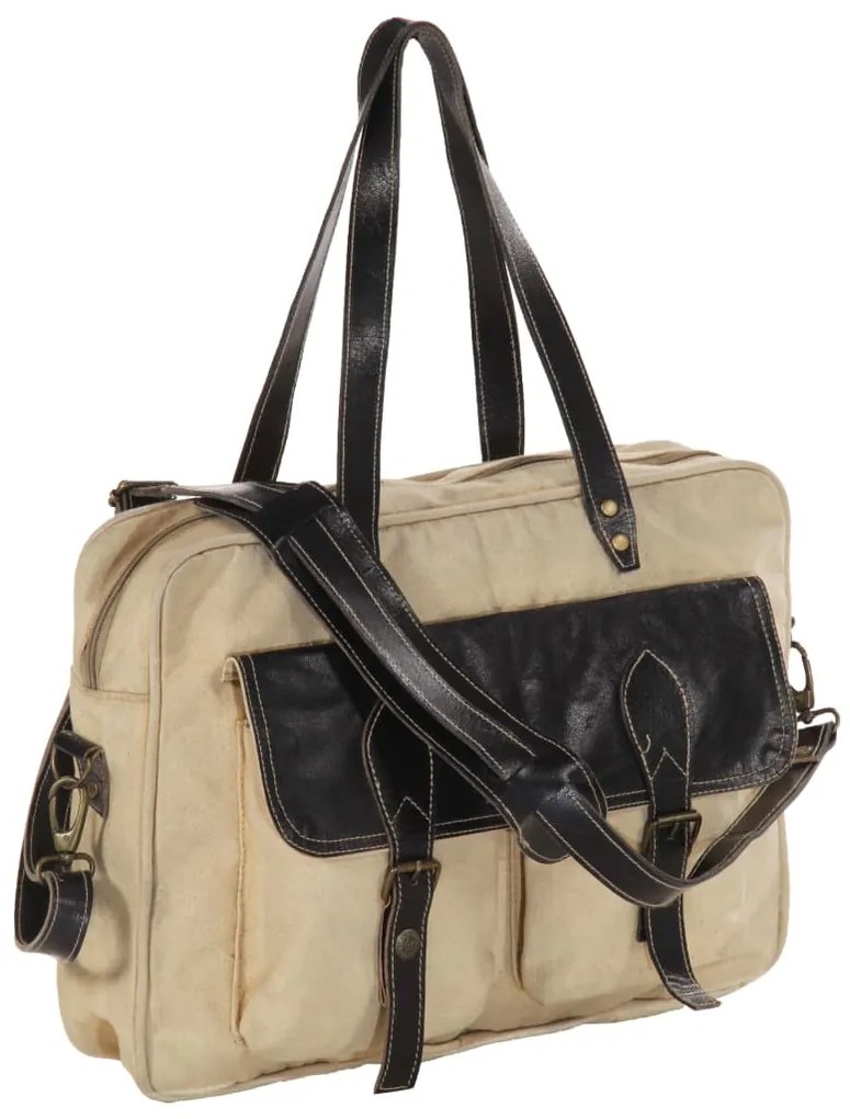 vidaXL Saco de mão 40x53 cm lona e couro genuíno bege