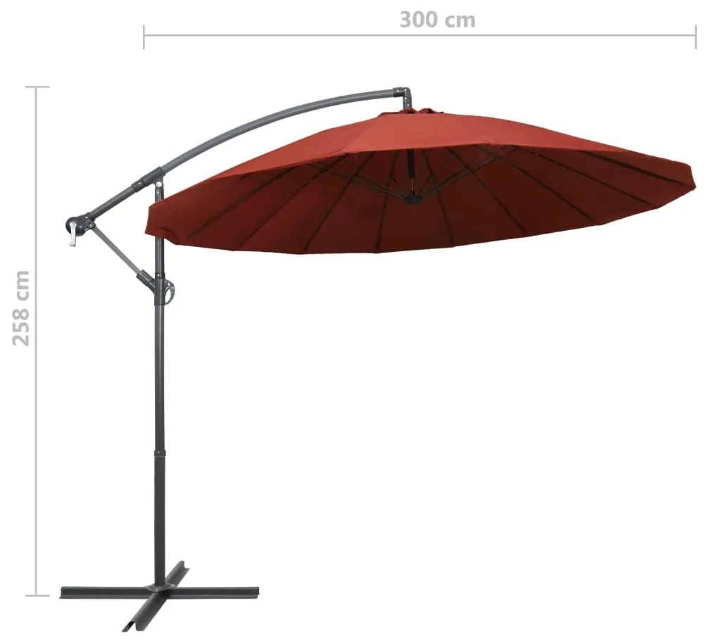 Guarda-sol suspenso 3 m mastro alumínio terracota