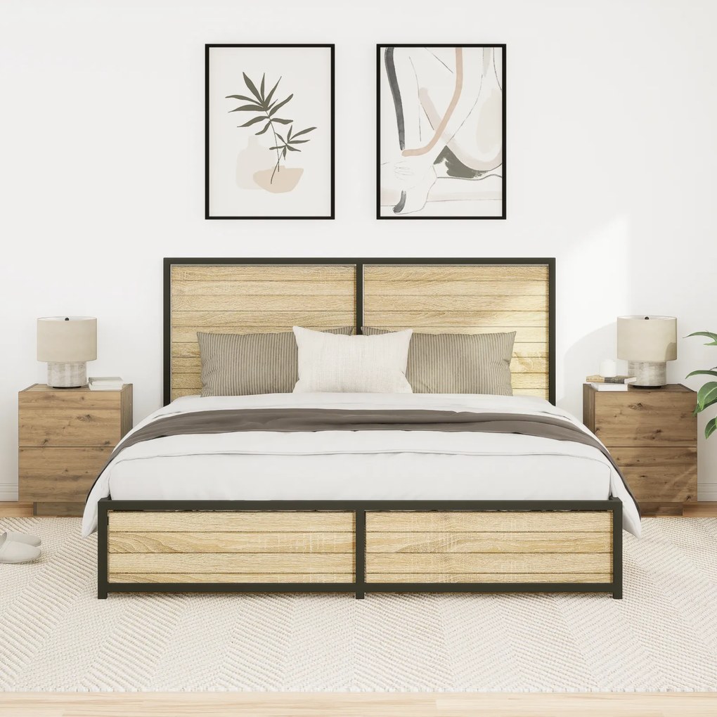 Camas de cabeceira vidaXL com luzes LED 2 pcs Carvalho Artesanal 45x40