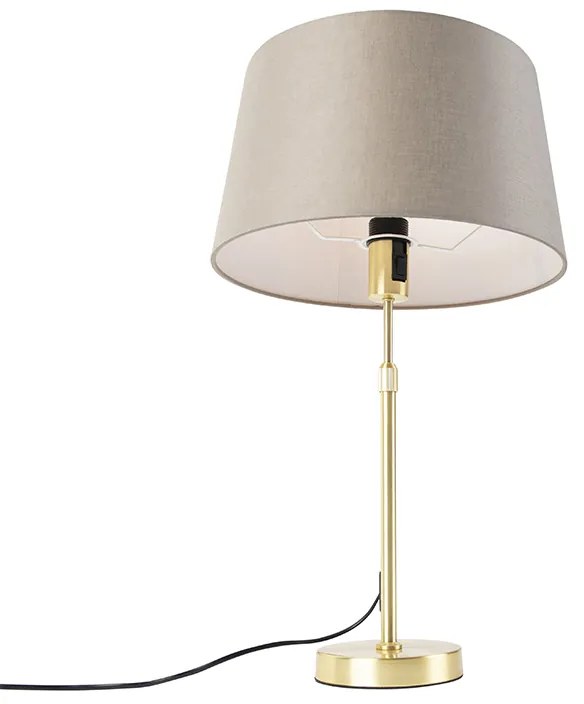 Candeeiro de mesa dourado/latão com abajur de linho bege 35 cm - Parte Country / Rústico