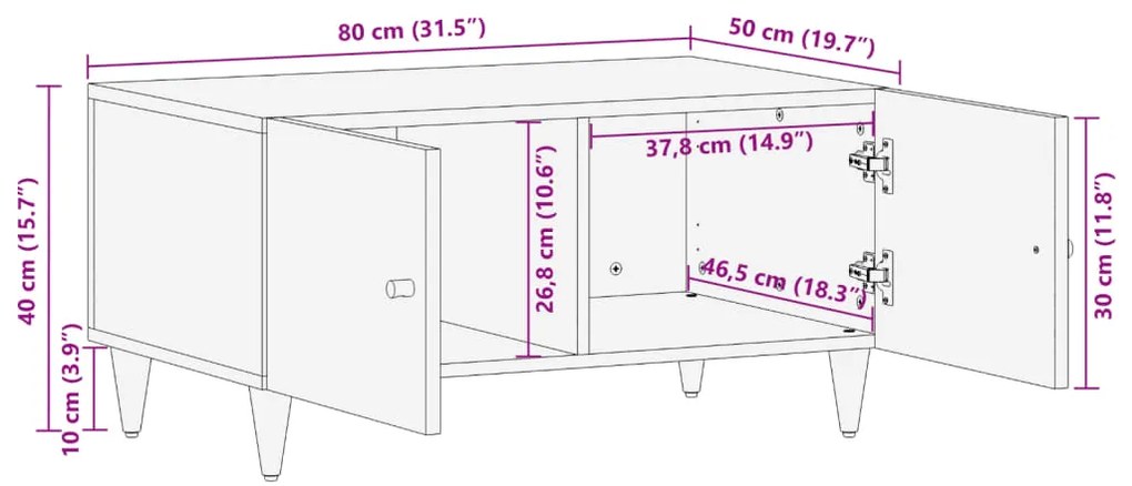 Mesa de centro 80x50x40 cm madeira de mangueira maciça