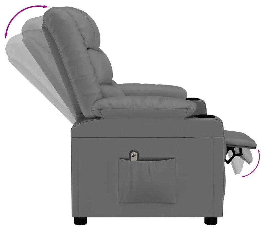 Poltrona reclinável elétrica couro artificial cinzento
