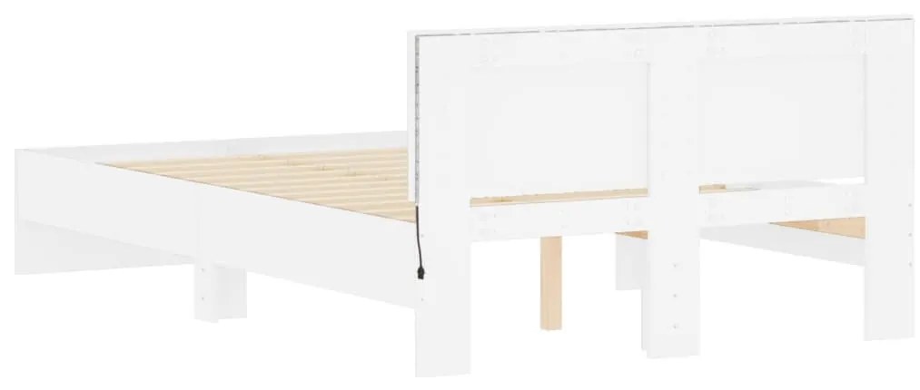 Estrutura de cama com cabeceira e luzes LED 135x190 cm branco