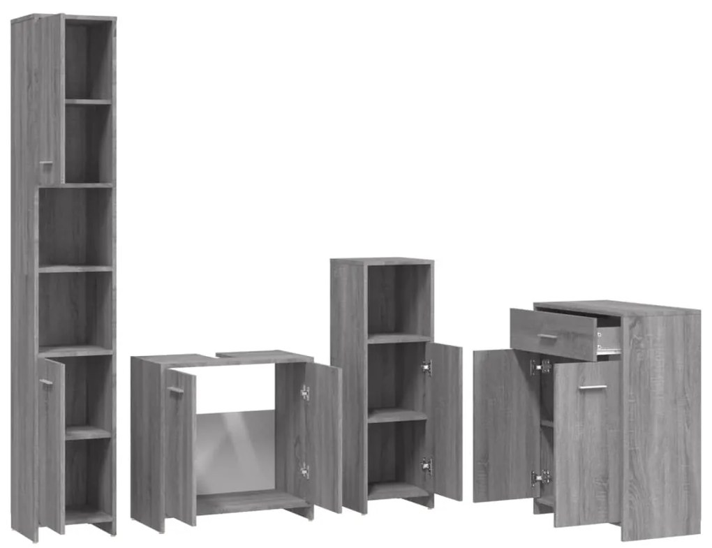4 pcs Conjunto móveis casa de banho madeira proc. cinza sonoma