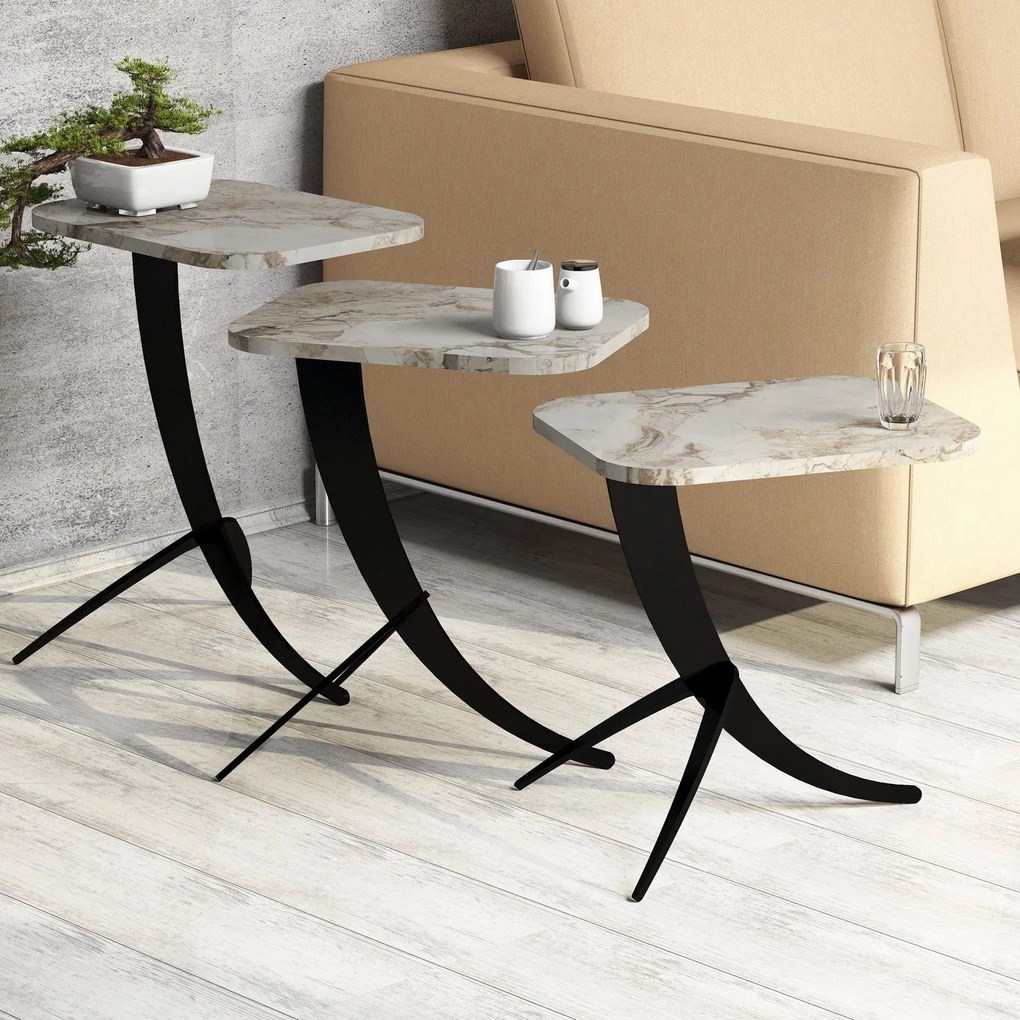 Conjunto de Mesas de Apoio Pion – Branco e Preto – 35x45x60 cm