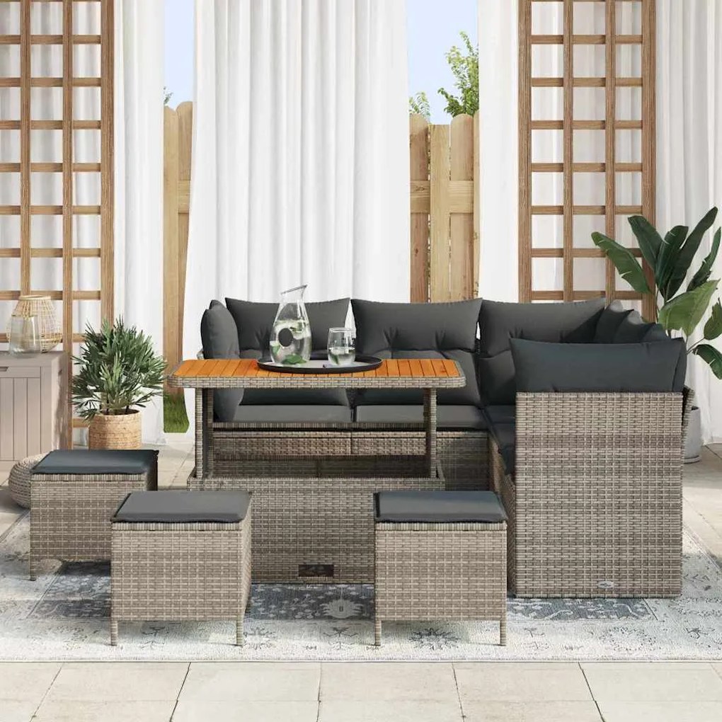 Conjunto de Sofá de Jardim vidaXL com Almofadas Cinza Rattan Polido Ac