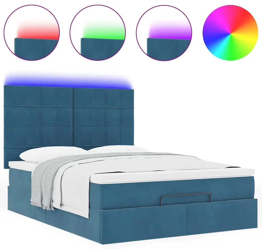 Estrutura de cama otomana colchões 140x200cm veludo azul escuro