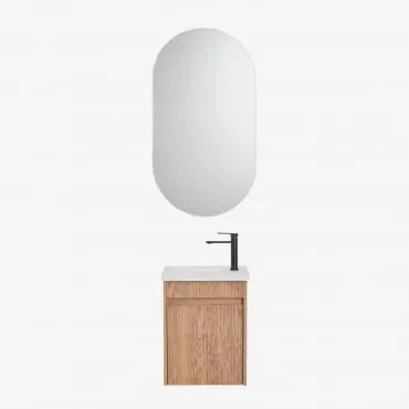 Conjunto De Móvel De Casa De Banho Suspenso Em Madeira Com Lavatório Integrado Narek Castanho Fresno & Ovalado Com Armazenamento Preto - Sklum