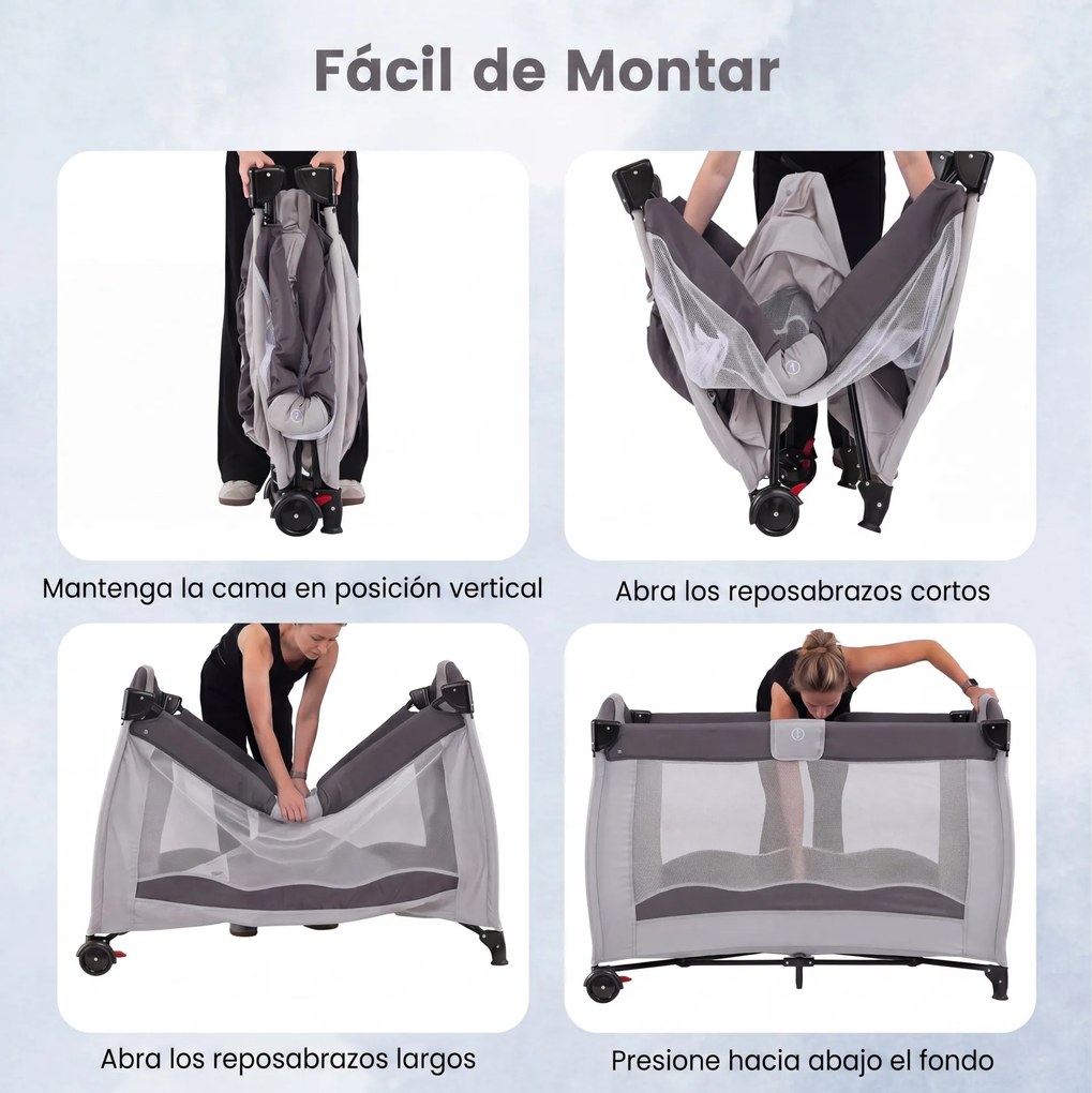 Berço de Viagem para Bebé, 127 x 74 x 90,5 cm, Multifuncional 4 em 1, Cinzento
