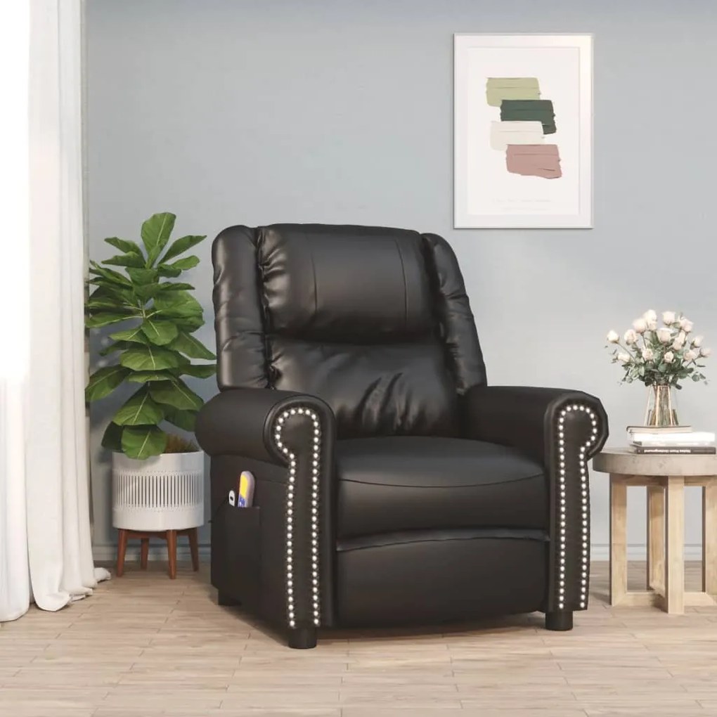 vidaXL Poltrona de massagens elétrica couro artificial preto brilhante