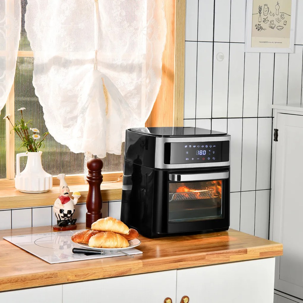 Forno de ar 8 em 1 13 L 1700 W Fritadeira sem óleo com ecrã táctil 8 Menus pré-definidos Temperatura e temporizador ajustáveis