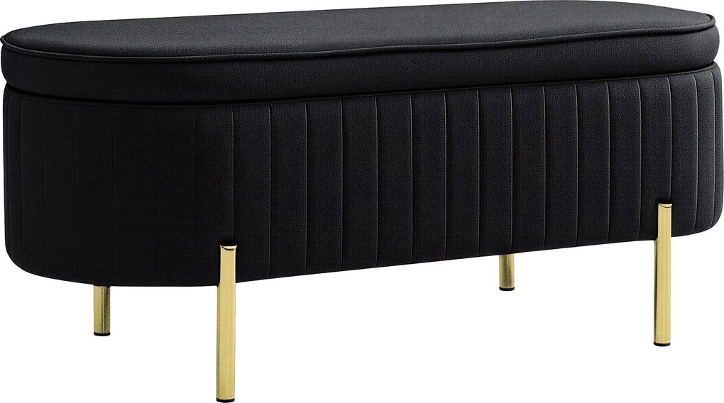 HOMCOM Banco Baú Oval 72L com Tampa Rebatível, Assento Estofado, em Veludo, Preto | Aosom Portugal