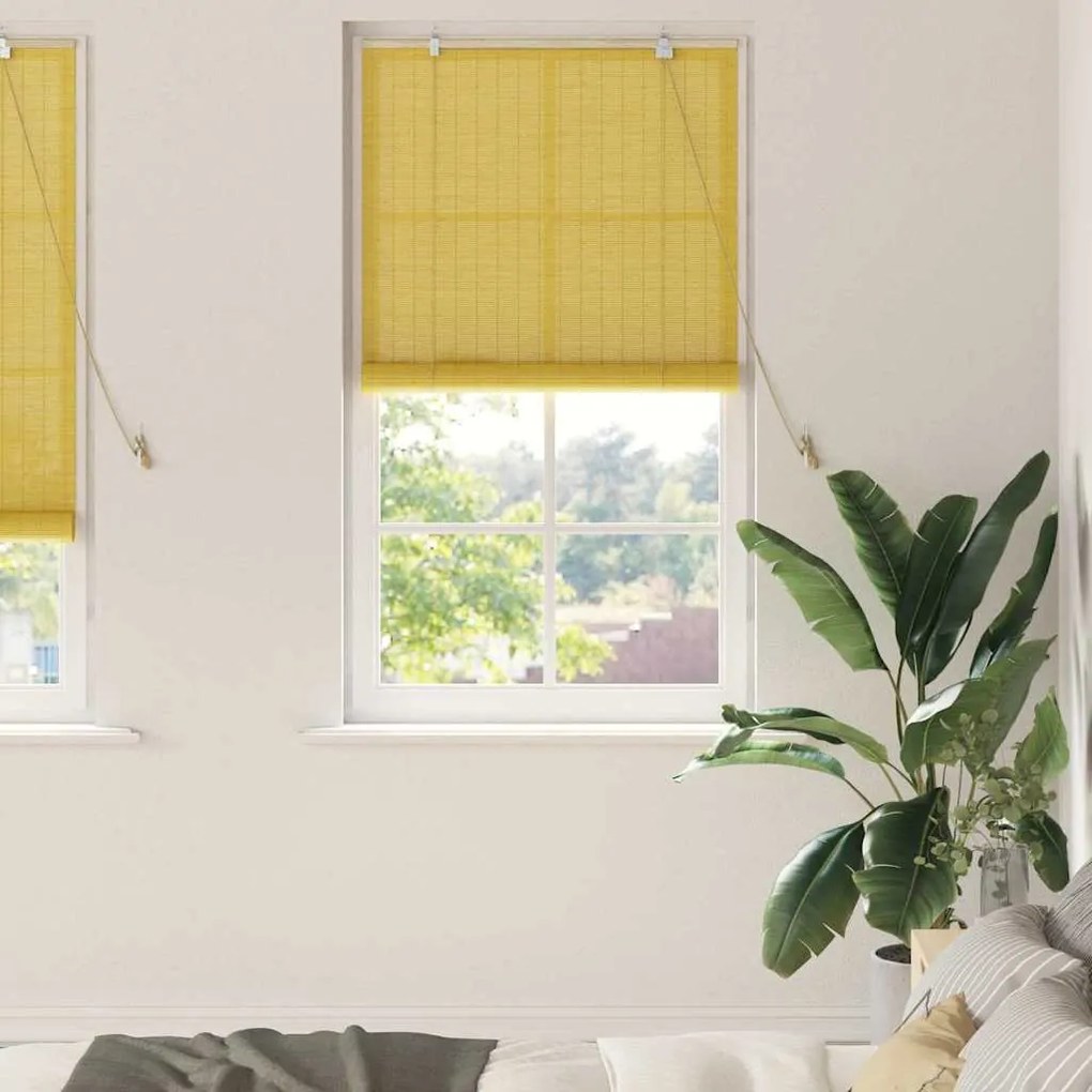 vidaXL Estores de rolo com cortinas Manual Amarelo 90 x 220 cm Bambu