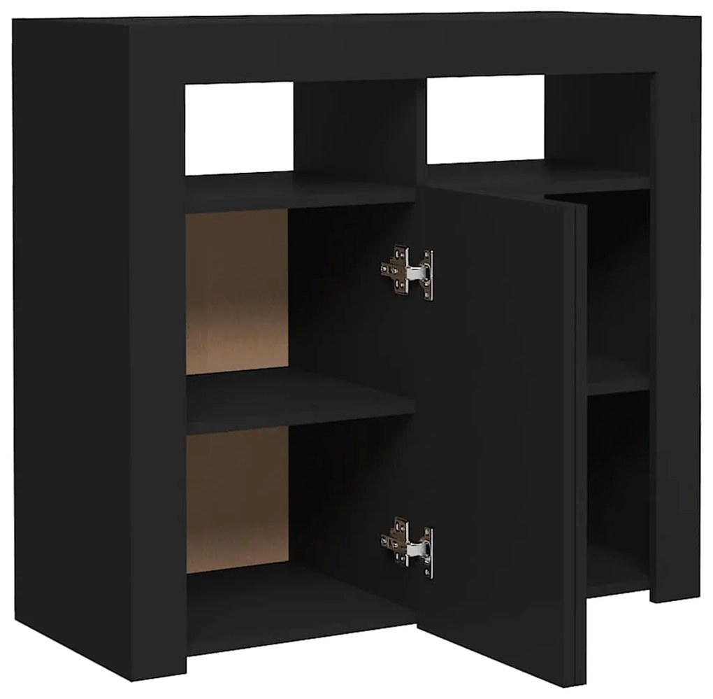 Aparador com luzes LED 80x35x75 cm preto