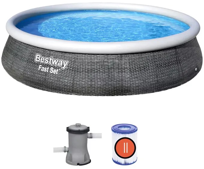 Conjunto psicina redonda Bestway Fast Set™ Poolset Ø396cm Cinzento