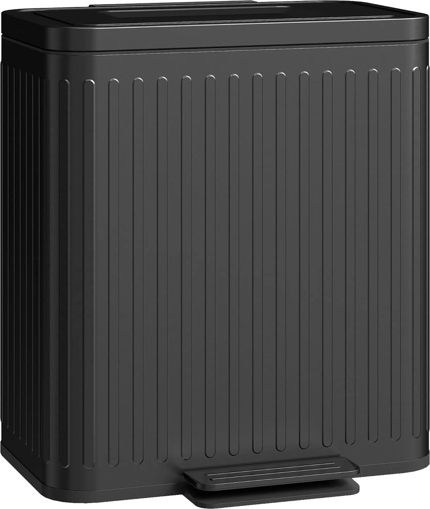 HOMCOM Lixeira de cozinha, 2 x 20 L compartimentos, separação eficiente de resíduos, pedal, plástico, metal, preto | Aosom Portugal