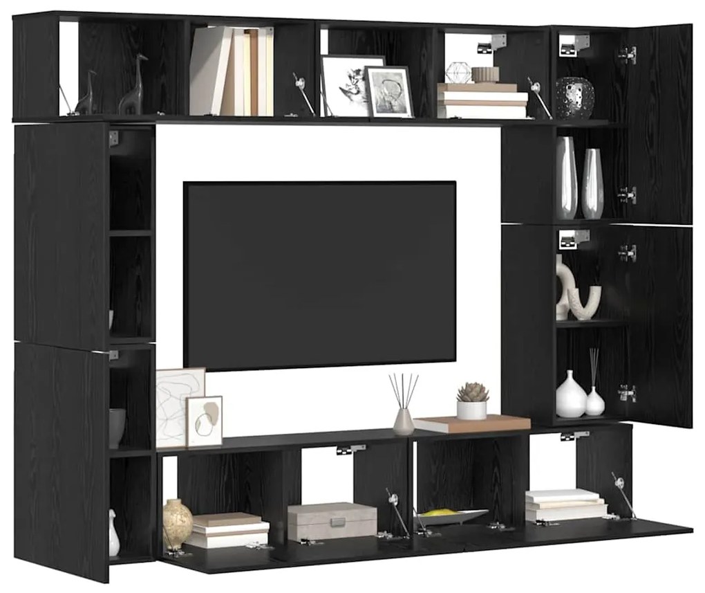 Conjunto de móvel de TV 8 pcs Carvalho Preto 80 x 30 x 30.5 cm