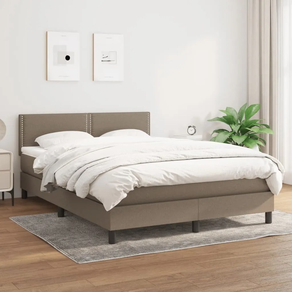 vidaXL Cama com molas/colchão 140x190 cm tecido castanho-acinzentado