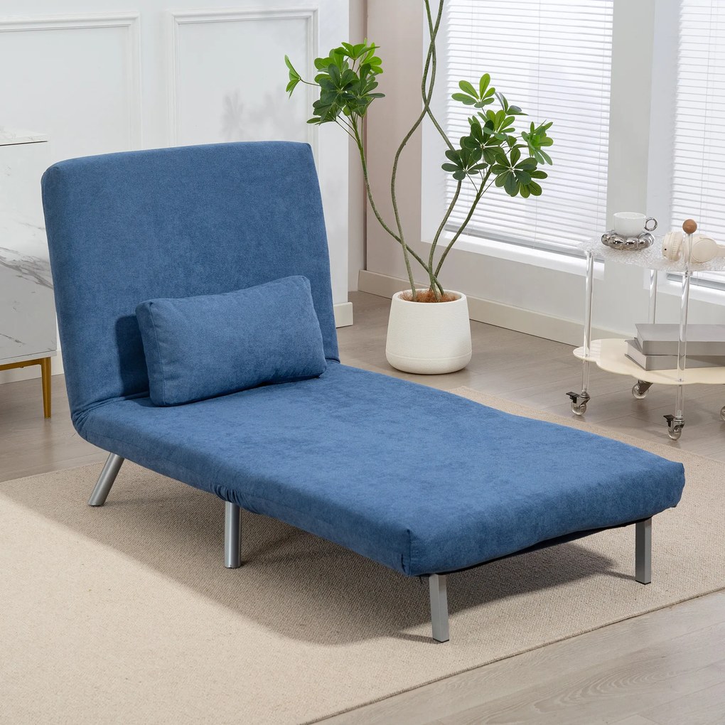 Poltrona convertível de 1 lugar, poltrona-cama clic-clac 3 em 1 com encosto ajustável, almofada, assento largo, azul