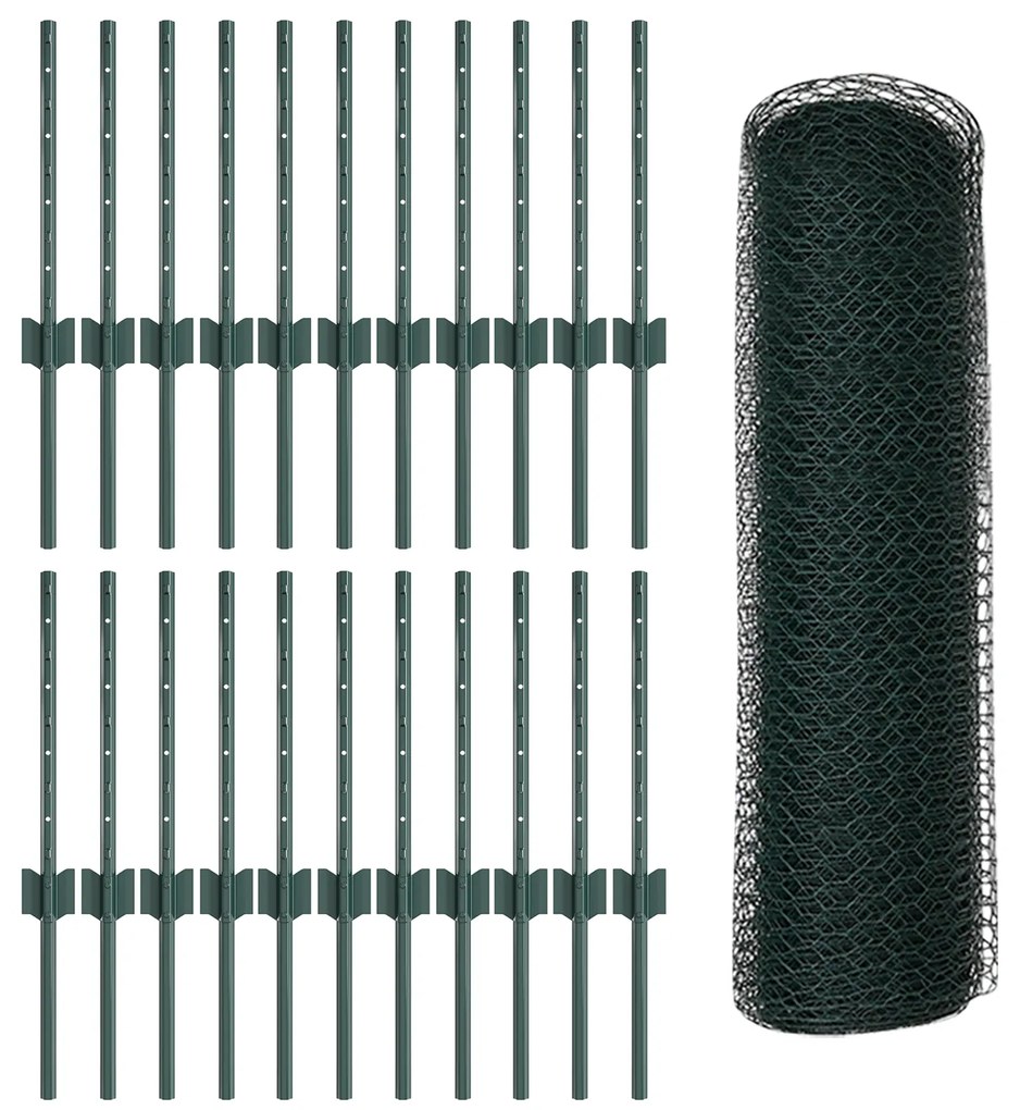 Postes de Cerca vidaXL 11 pcs U-Channel Verde 40 cm Aço