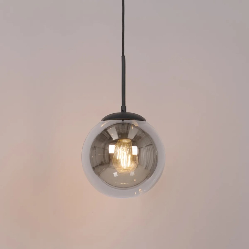 Art Deco hanglamp zwart met smoke glas incl. rail adapter 1-fase - Iconic Flore Art Deco