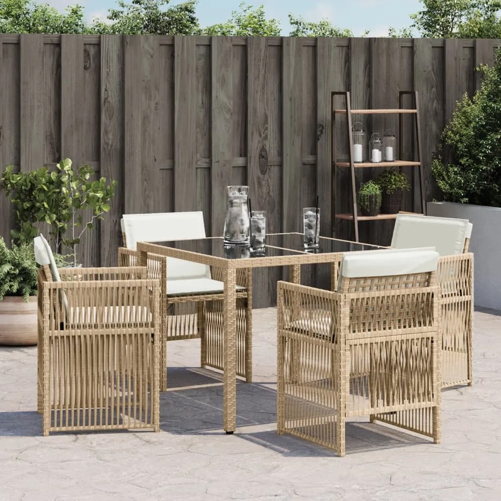 Cadeiras de jardim com almofadões 4 pcs vime PE bege