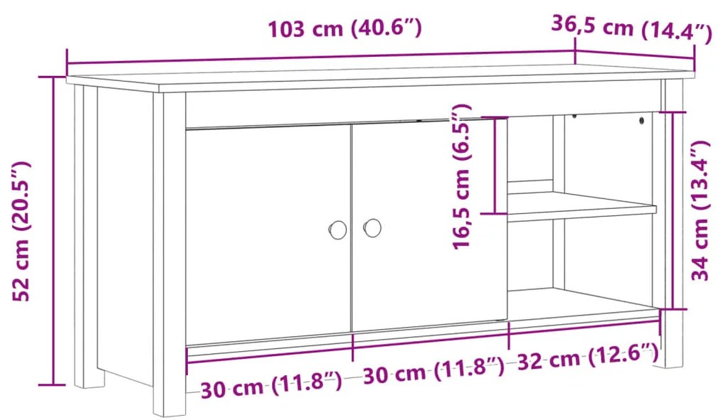 Móvel de TV 103x36,5x52 cm madeira de pinho maciça castanho mel
