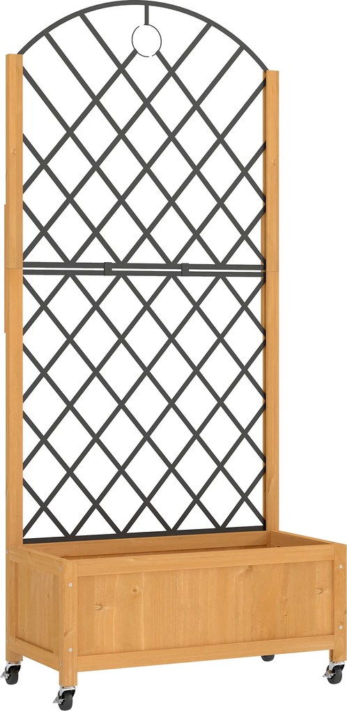 Outsunny Canteiro elevado com grade metálica, caixa de plantio em madeira com rodas, caixa de plantio exterior, castanho | Aosom Portugal