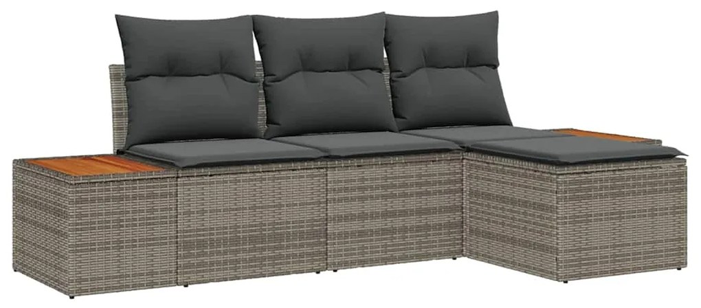 Conjunto de Sofá de Jardim de 4 Peças com Almofadas Cinza Polirattan A