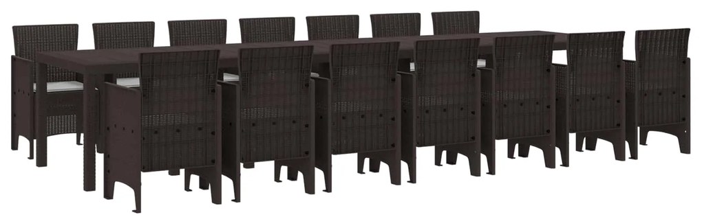 vidaXL Conjunto de Jantar para Jardim com Almofadas 15 pcs Castanho PP