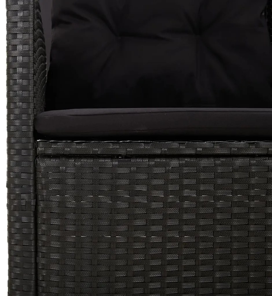 3 pcs conjunto lounge de jardim c/ almofadões vime PE preto