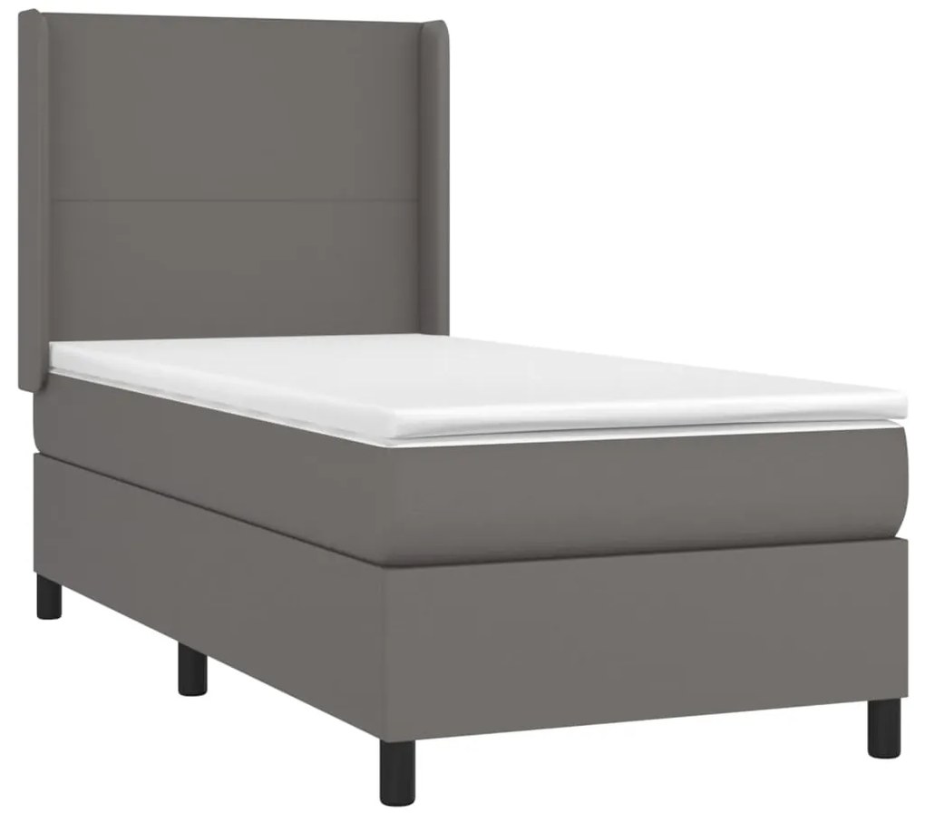 Cama box spring c/ colchão/LED 100x200cm couro artificial cinza