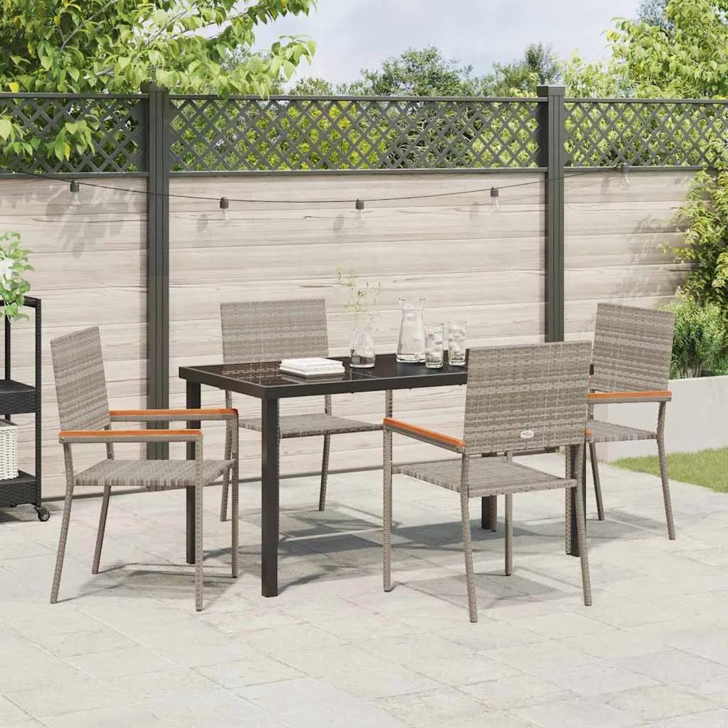 Conjunto de Jantar de Jardim de 5 Peças Cinza em Rattan