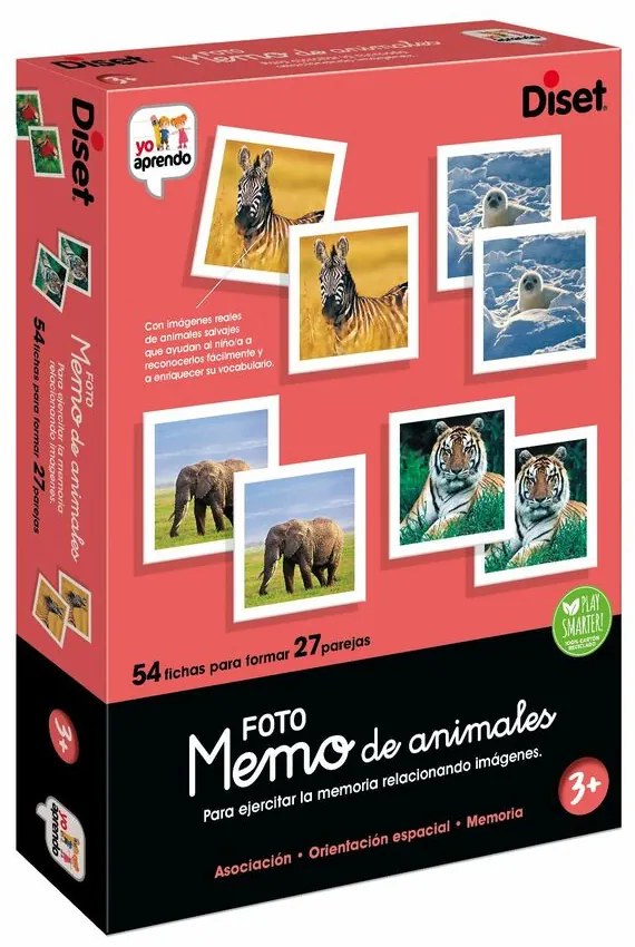 Jogo Educativo Diset Memo Photo Animales 54 Peças