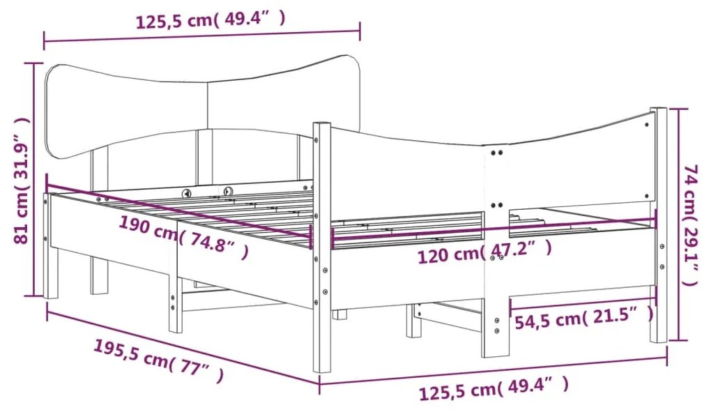 Estrutura cama c/ cabeceira 120x190 cm pinho maciço branco