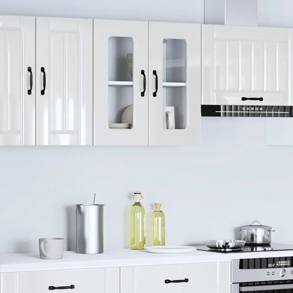 Armário parede de cozinha porta vidro Kalmar branco alto brilho