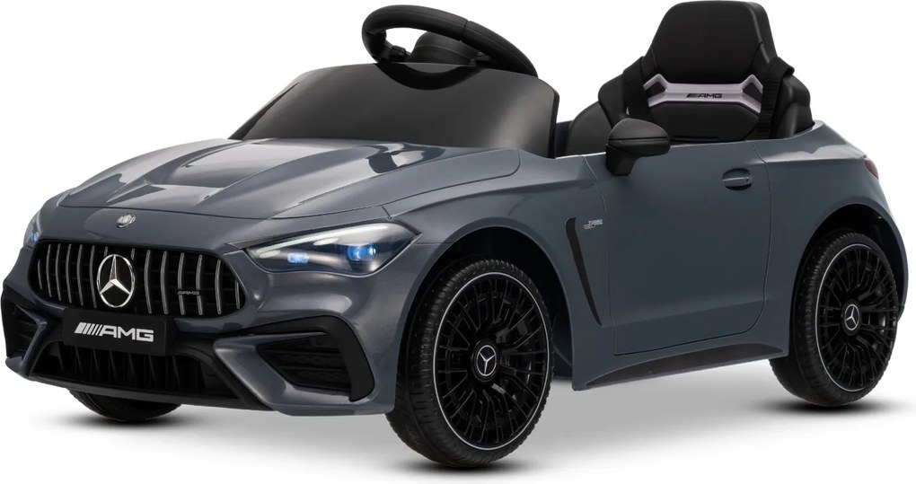 Carro elétrico para crianças Mercedes CLE 12V bateria de lítio, luzes LED, comando remoto de 2,4 GHz, ligação Bluetooth, licença ORIGINAL Cinzento