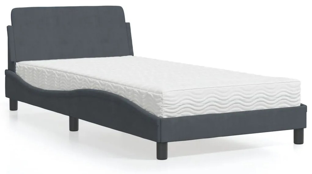 Cama com colchão 100x200 cm veludo cinzento-escuro
