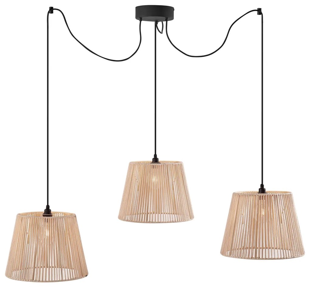 Candeeiro suspenso para exterior preto com abajures de corda bege 3-luzes IP44 - Cava Japandi