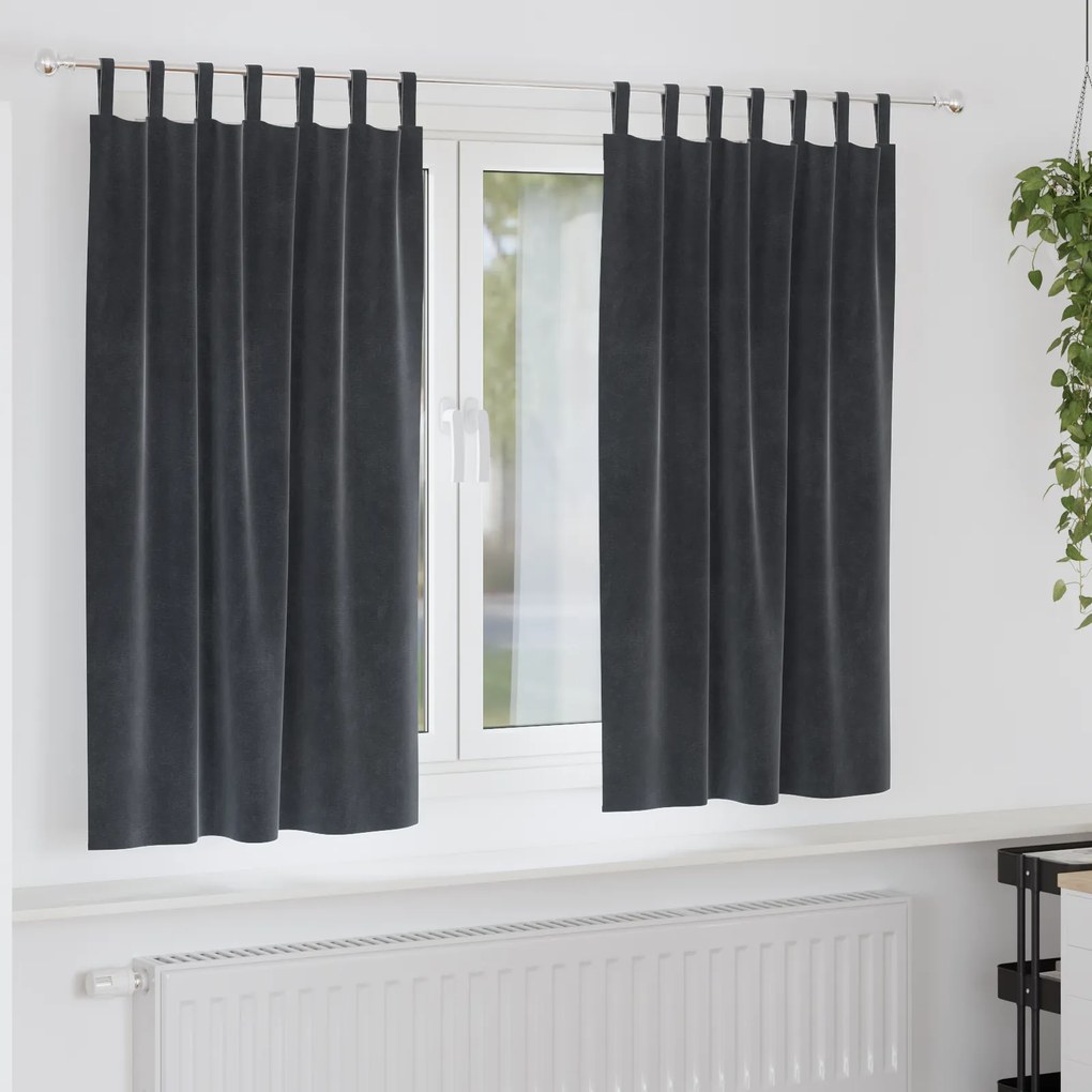 Cortinas Blackout vidaXL com laços de pendurar 2 pcs Cinza Escuro Veludo