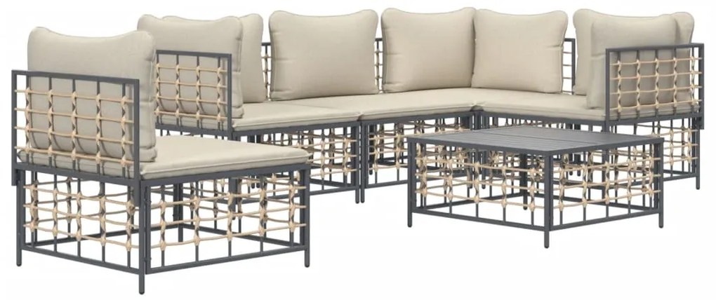 6 pcs conjunto lounge de jardim c/ almofadões vime PE antracite
